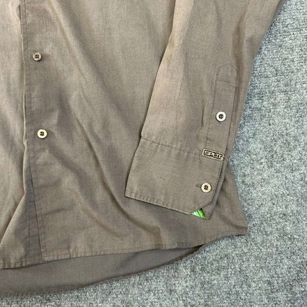 Vintage Split Mens Long Sleeve‎ Button Down Shirt Brown Green Trim Skater Large
